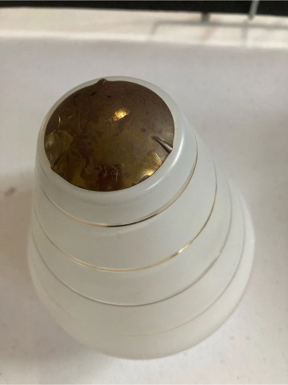 Vintage Art Deco White Frosted Glass Lamp Shade Globe Accent with Gold Bands